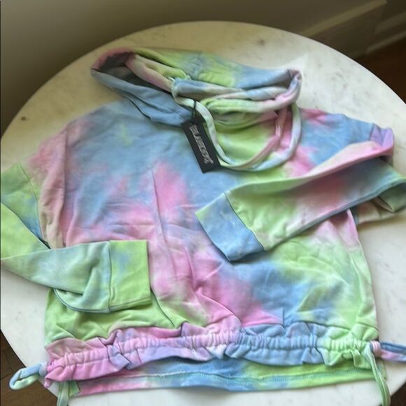 NEW Blank NYC Blue and Pink Tie-Dye cinched tease me Sweatshirt XS - Picture 2 of 5